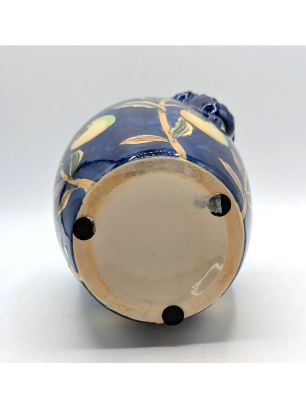 Vintage Handled Vase Cobalt Blue Majolica Mango Branch Ceramic 8